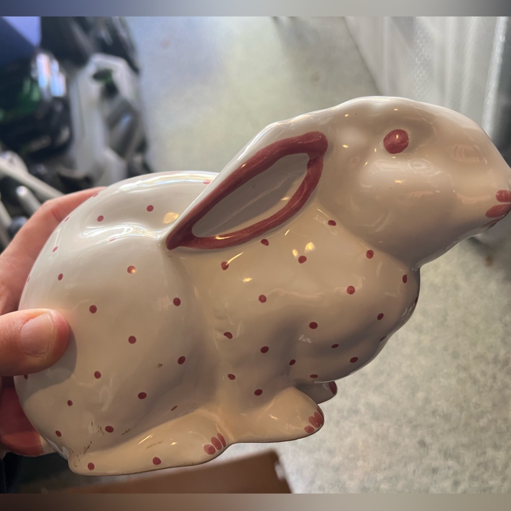 Tiffany & Co. White and Pink Polka Dot Ceramic Bunny Bank